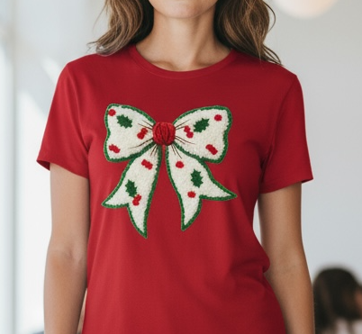Red Christmas bow tee