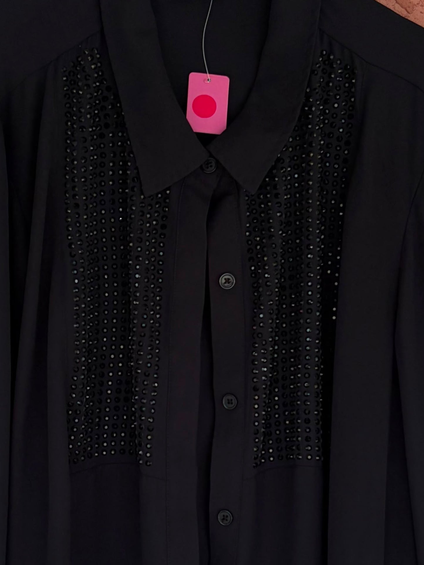 Joan Rivers sparkling bling black button up