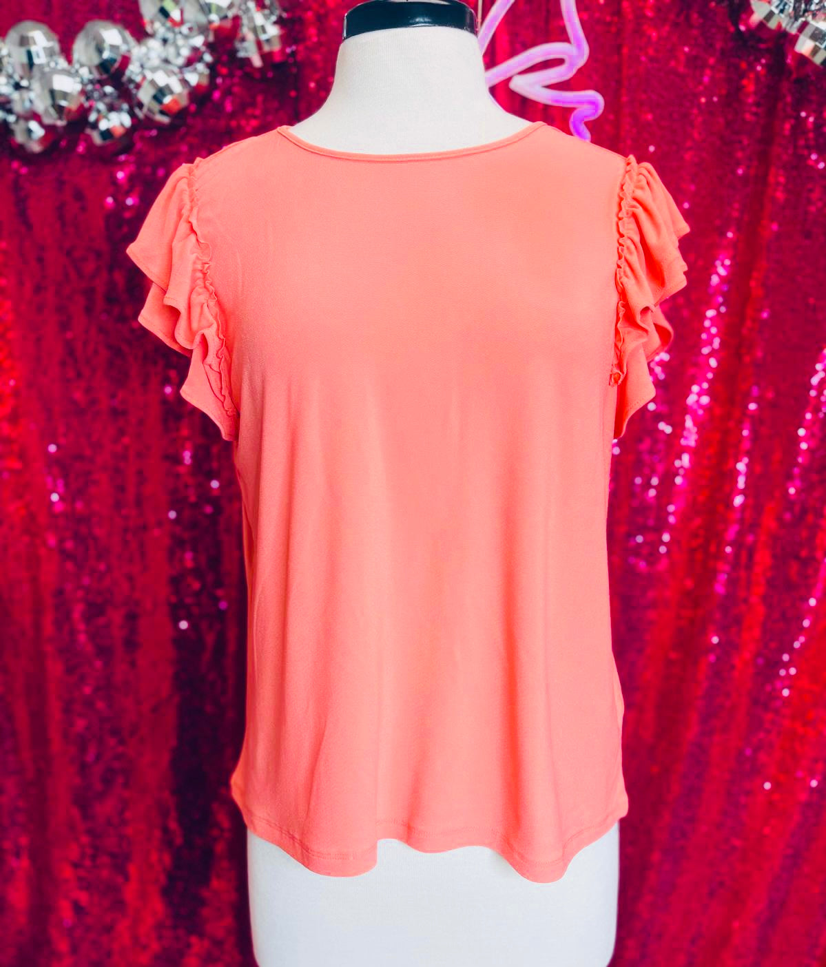 Coral Ruffles Sleeve Top