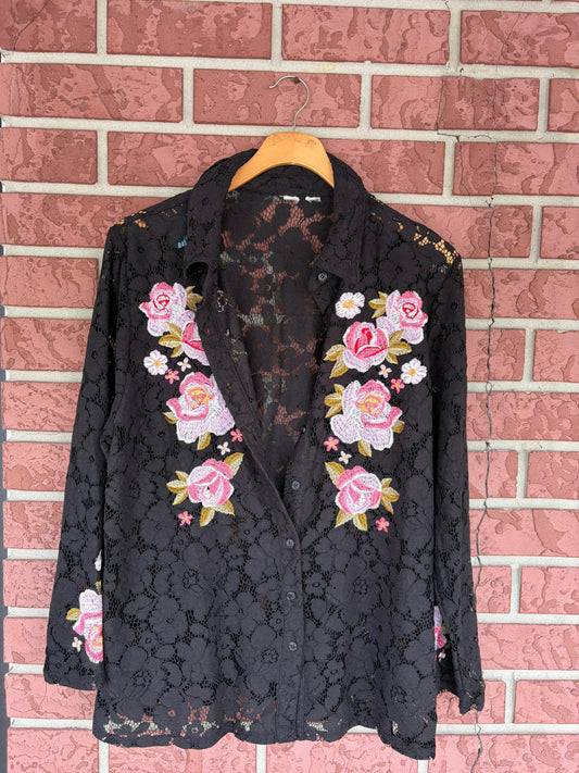 9909 Black Lace Floral Top