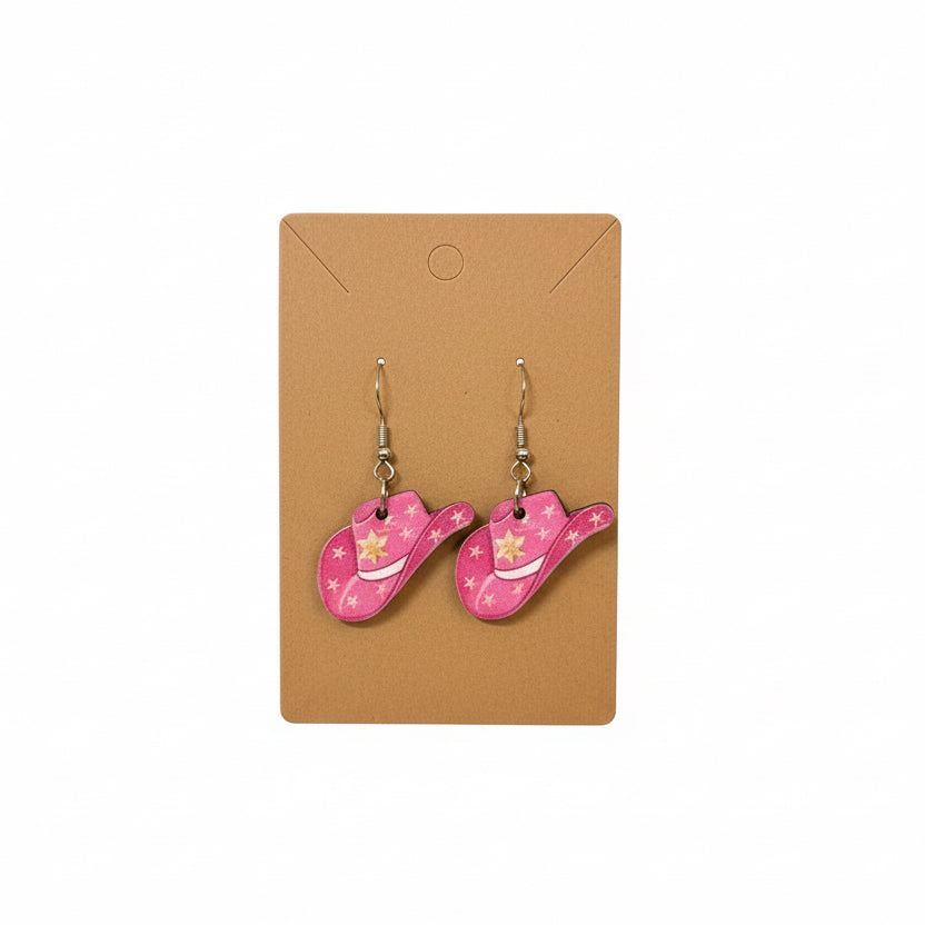 Pink Star Cowgirl Hat Earrings