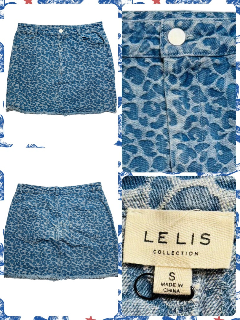 Lelis, blue cheetah denim skirt