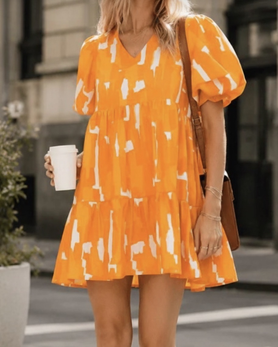  dreamsicle orange white puff sleeves mini dress
