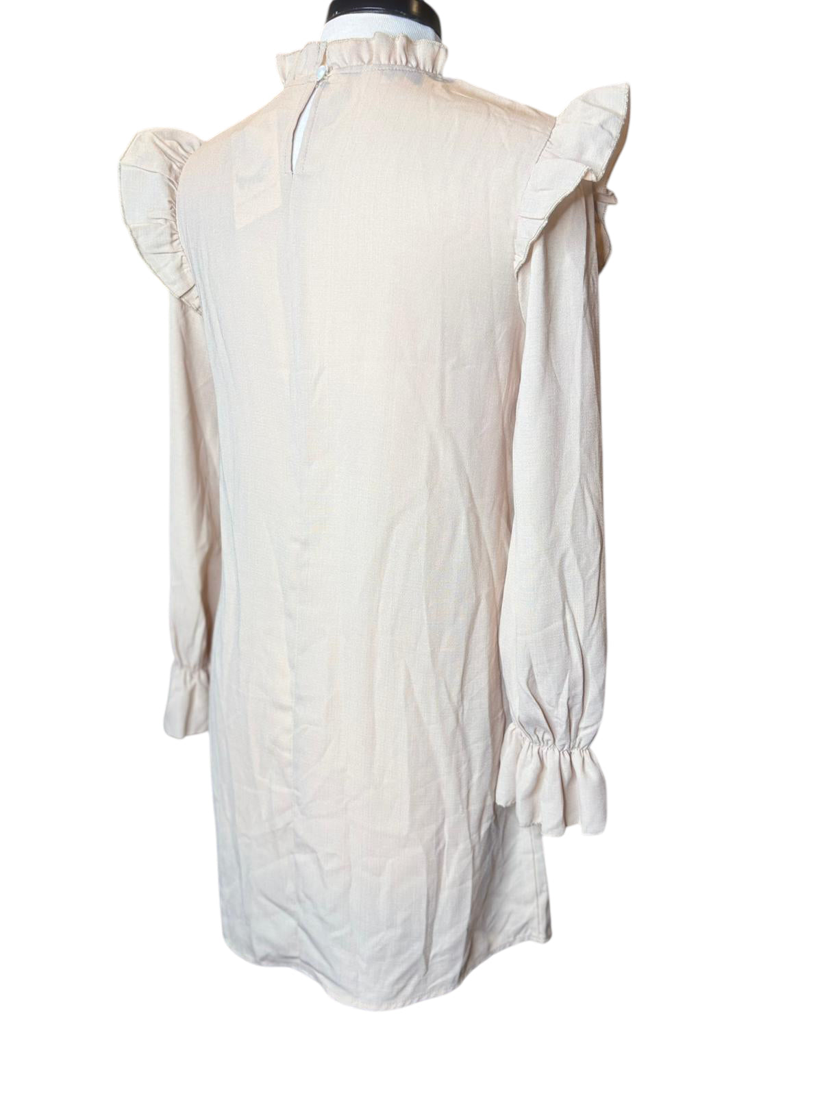 Shein ruffle long sleeve cream dress