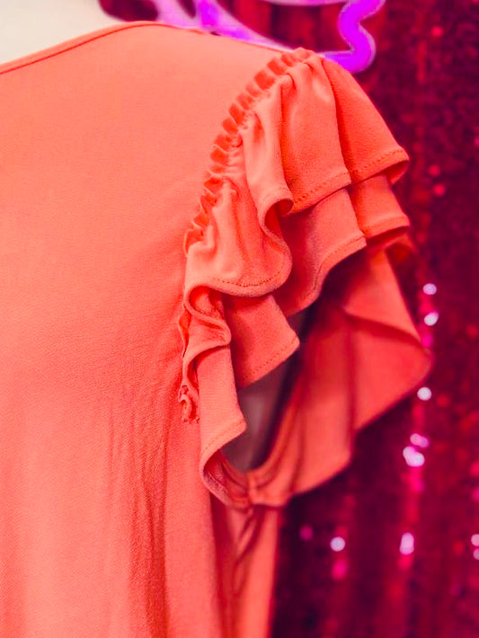 Coral Ruffles Sleeve Top