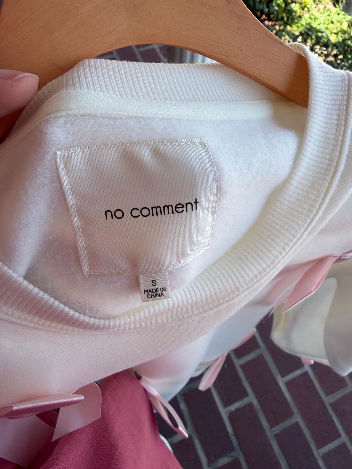 No comment white sweatshirt with pink bows