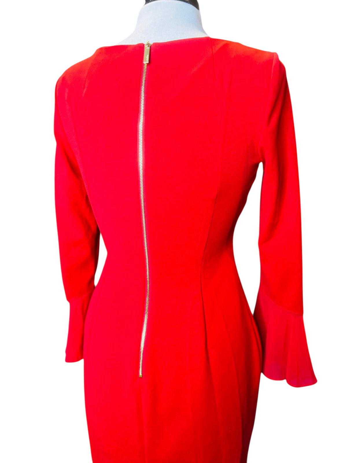 Calvin Klein red ruffle sleeve dress