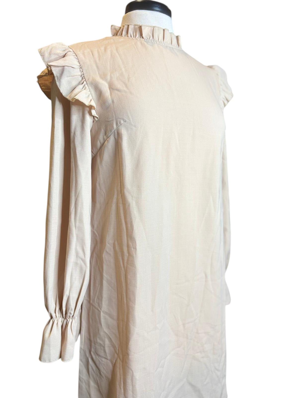 Shein ruffle long sleeve cream dress