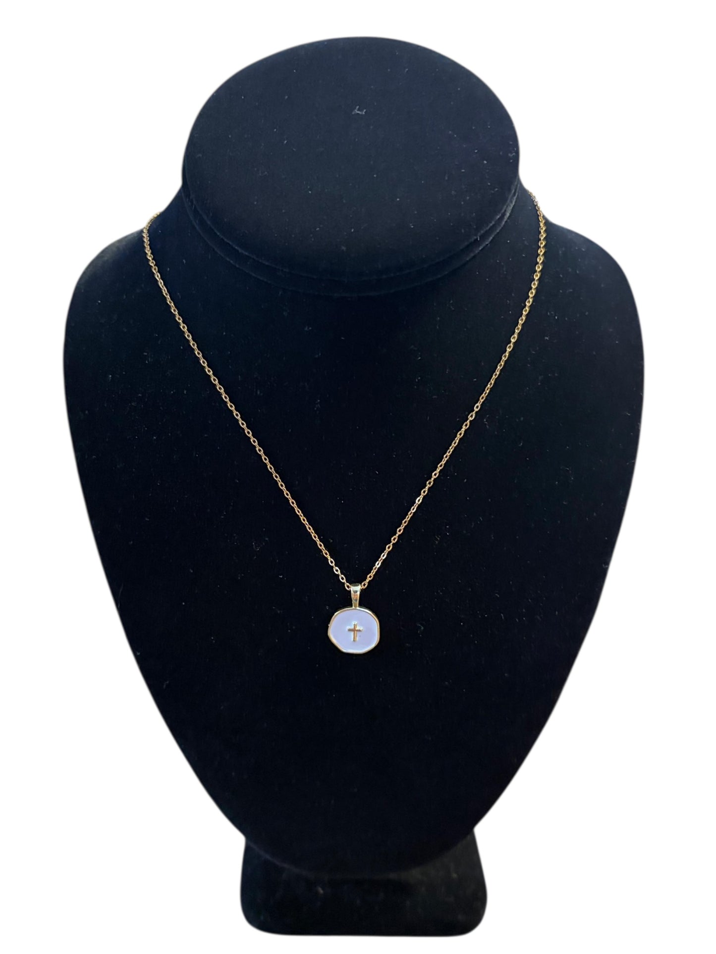 Cross on white pendant necklace