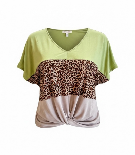 Cheetah green twist top