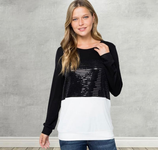 White n Black long sleeve bling top