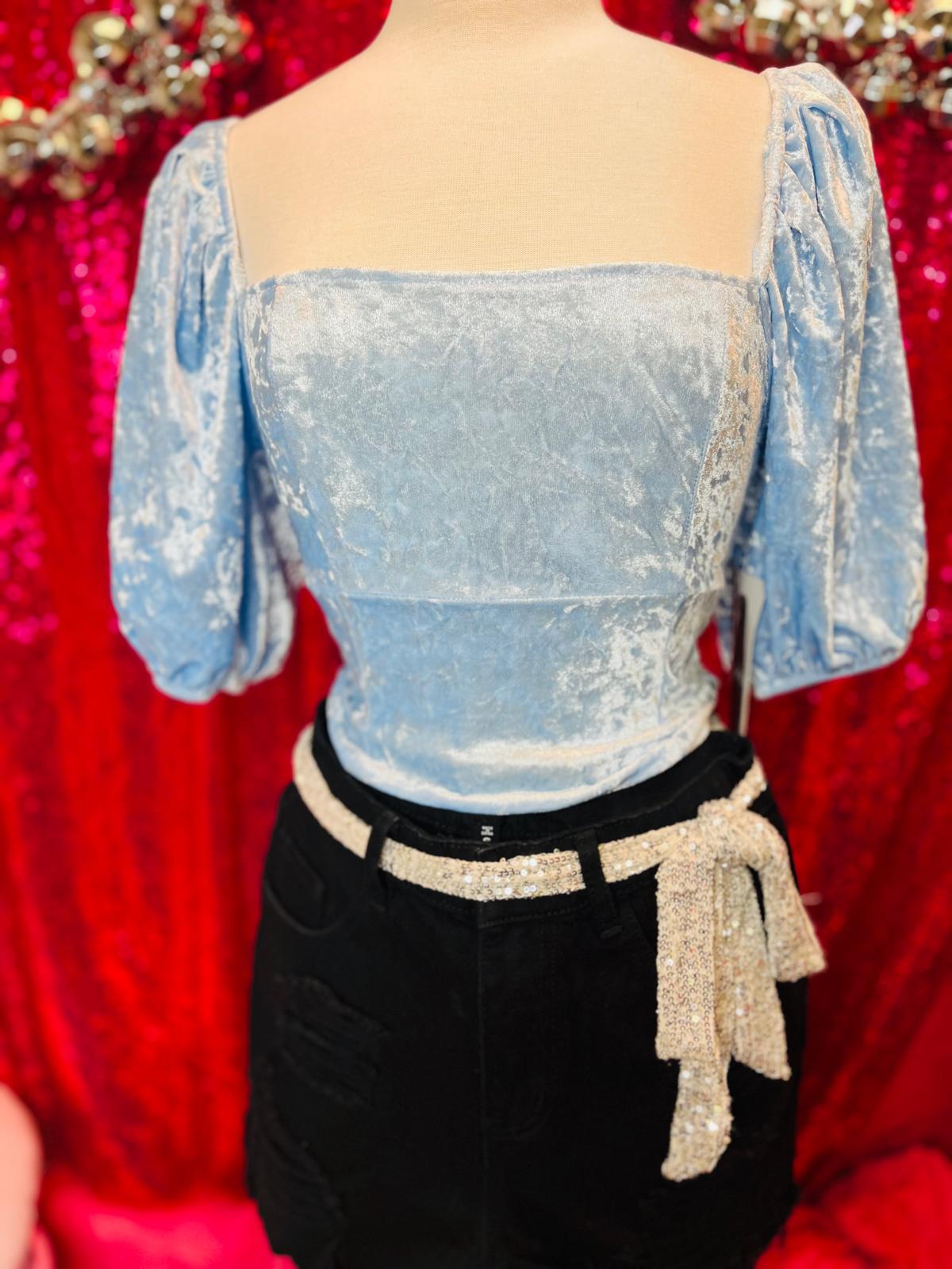 Velvet puff sleeves sky blue