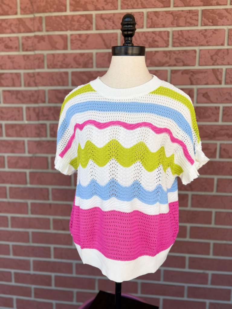Summer Days Sweater top pink green blue