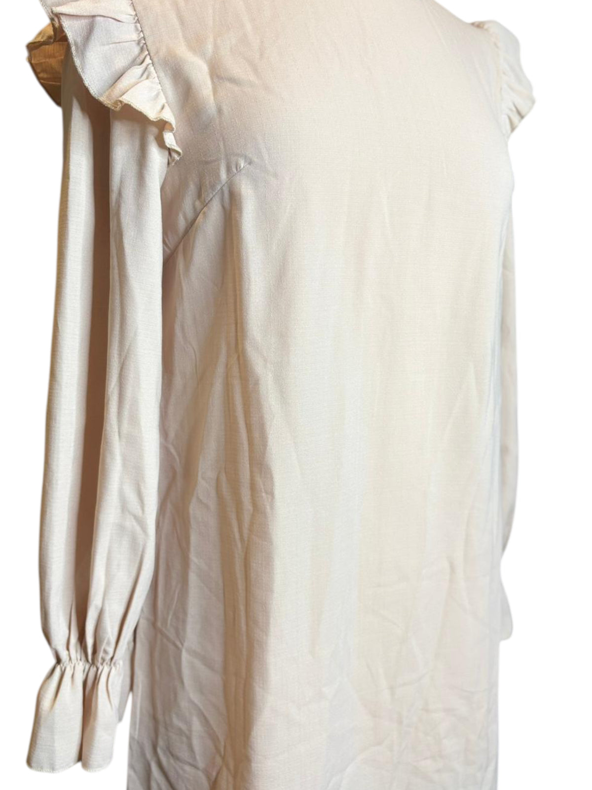 Shein ruffle long sleeve cream dress