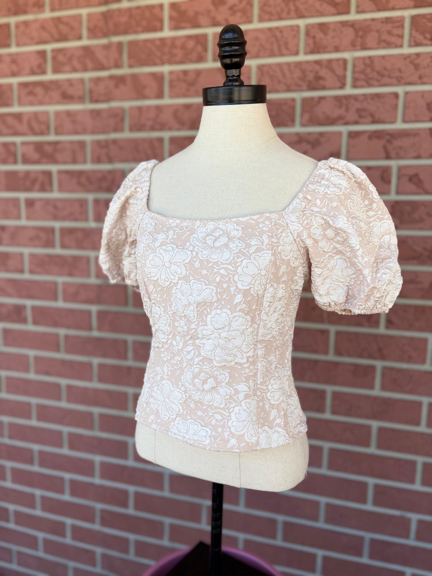Rose petal puff sleeve cream top