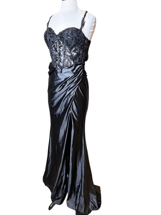 Formal pageant wear, black silky dress