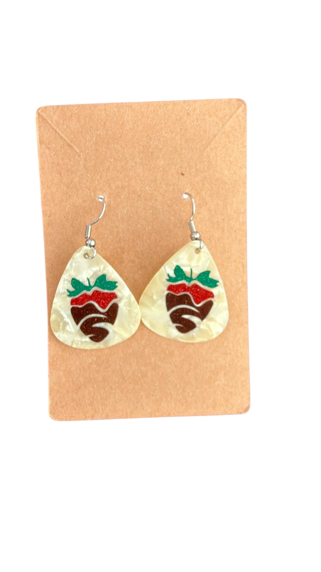 Guitar pic, chocolate covered strawberry earrings