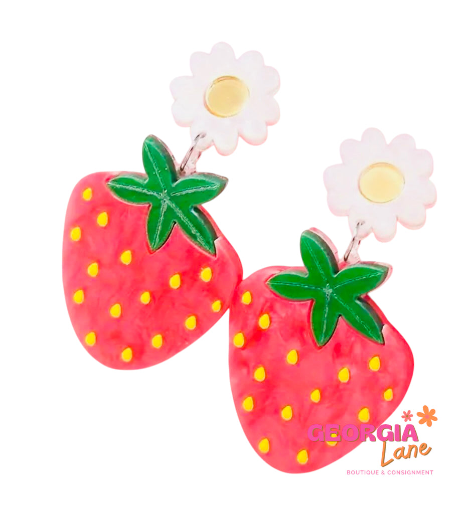 Fields of pink strawberry earrings