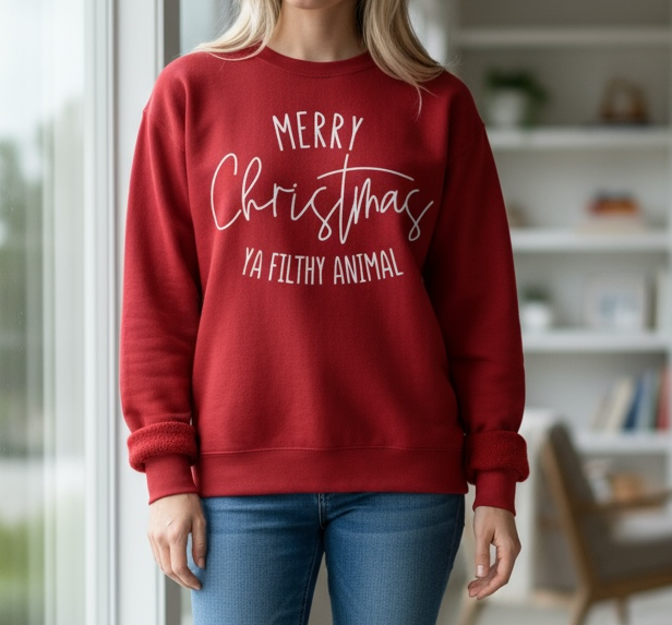 Merry Christmas you filthy animal sweatshirt red