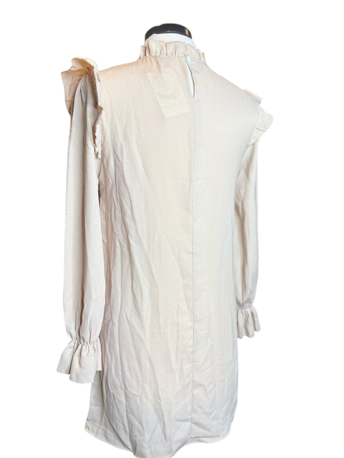 Shein ruffle long sleeve cream dress