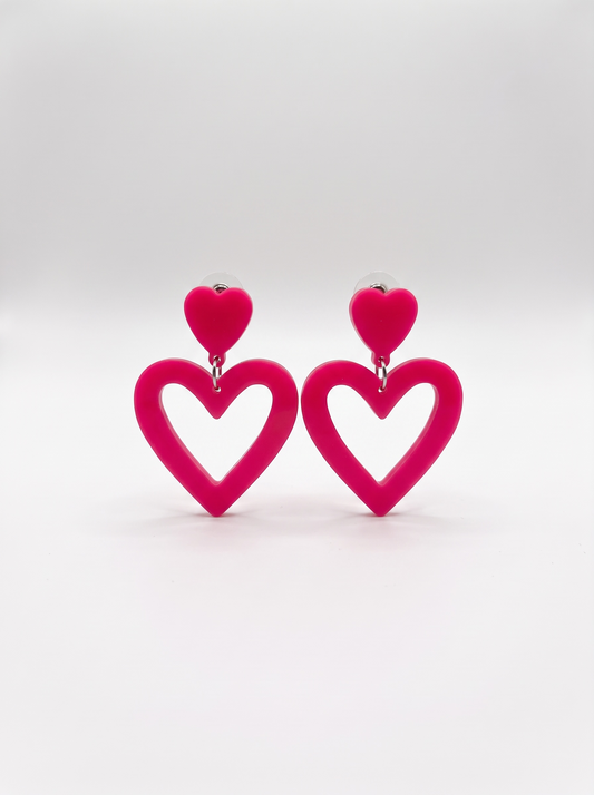 Hot pink heart earrings