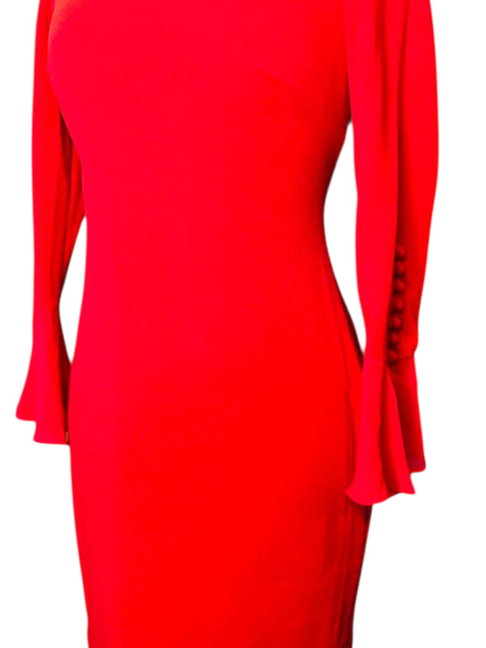 Calvin Klein red ruffle sleeve dress