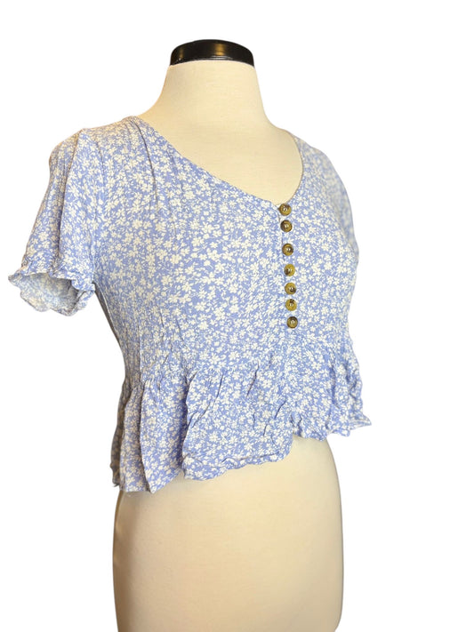 Light blue flower button top