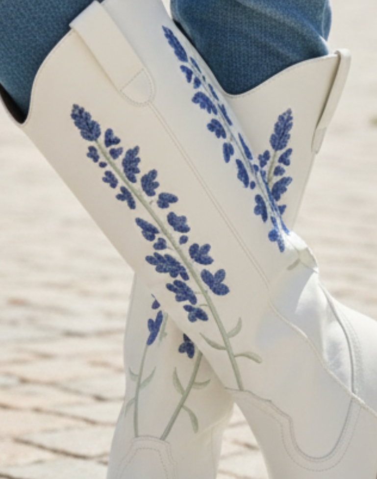 White Floral Boots
