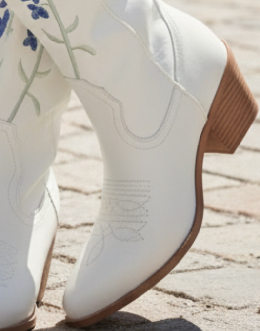 White Floral Boots