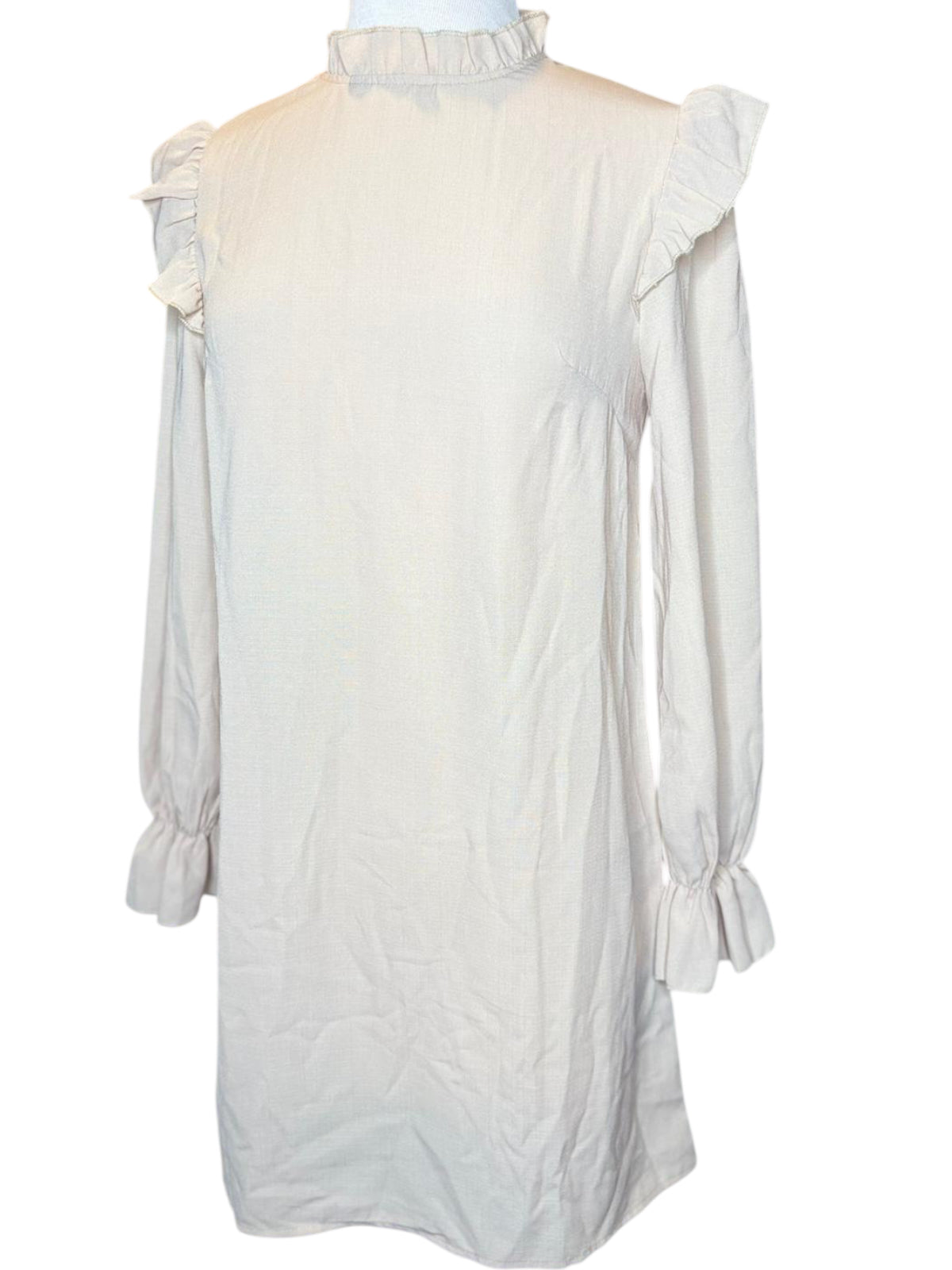 Shein ruffle long sleeve cream dress