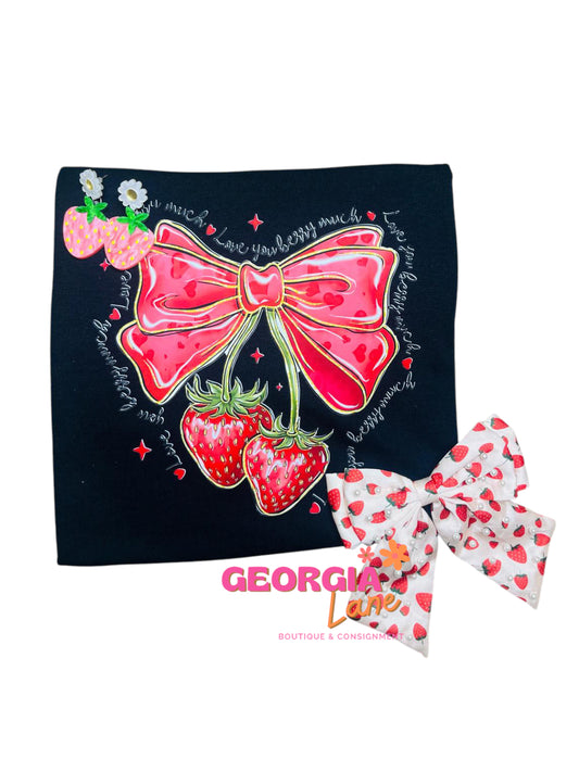 Bows n Strawberry Tee Black