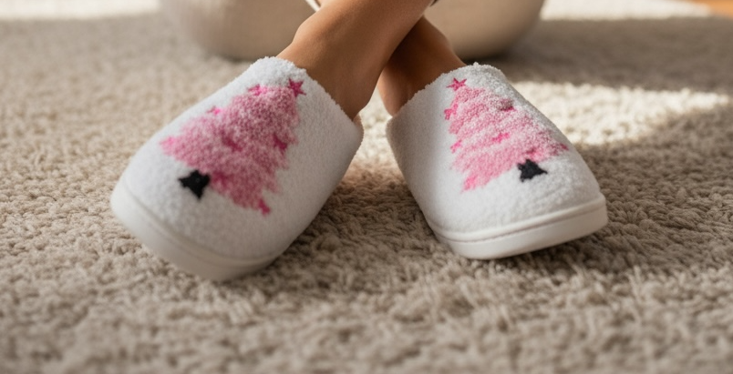 Pink Christmas tree Slippers