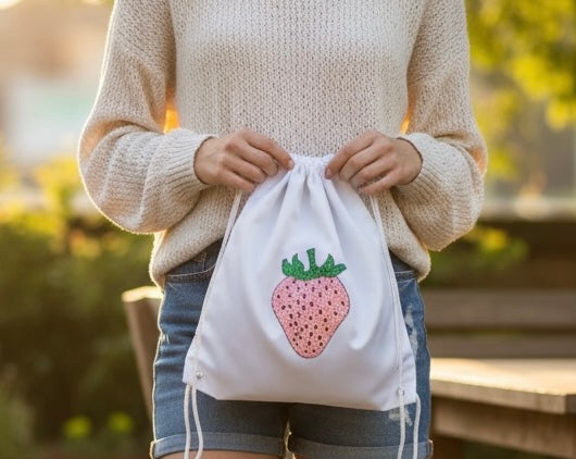 Strawberry Draw String bling backpack