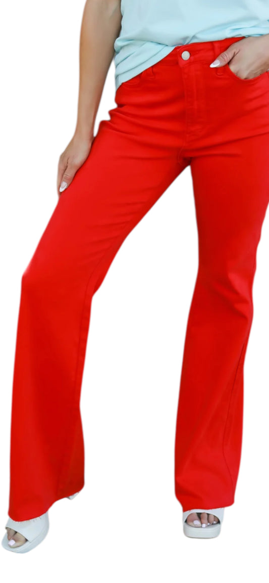 Red flare jeans