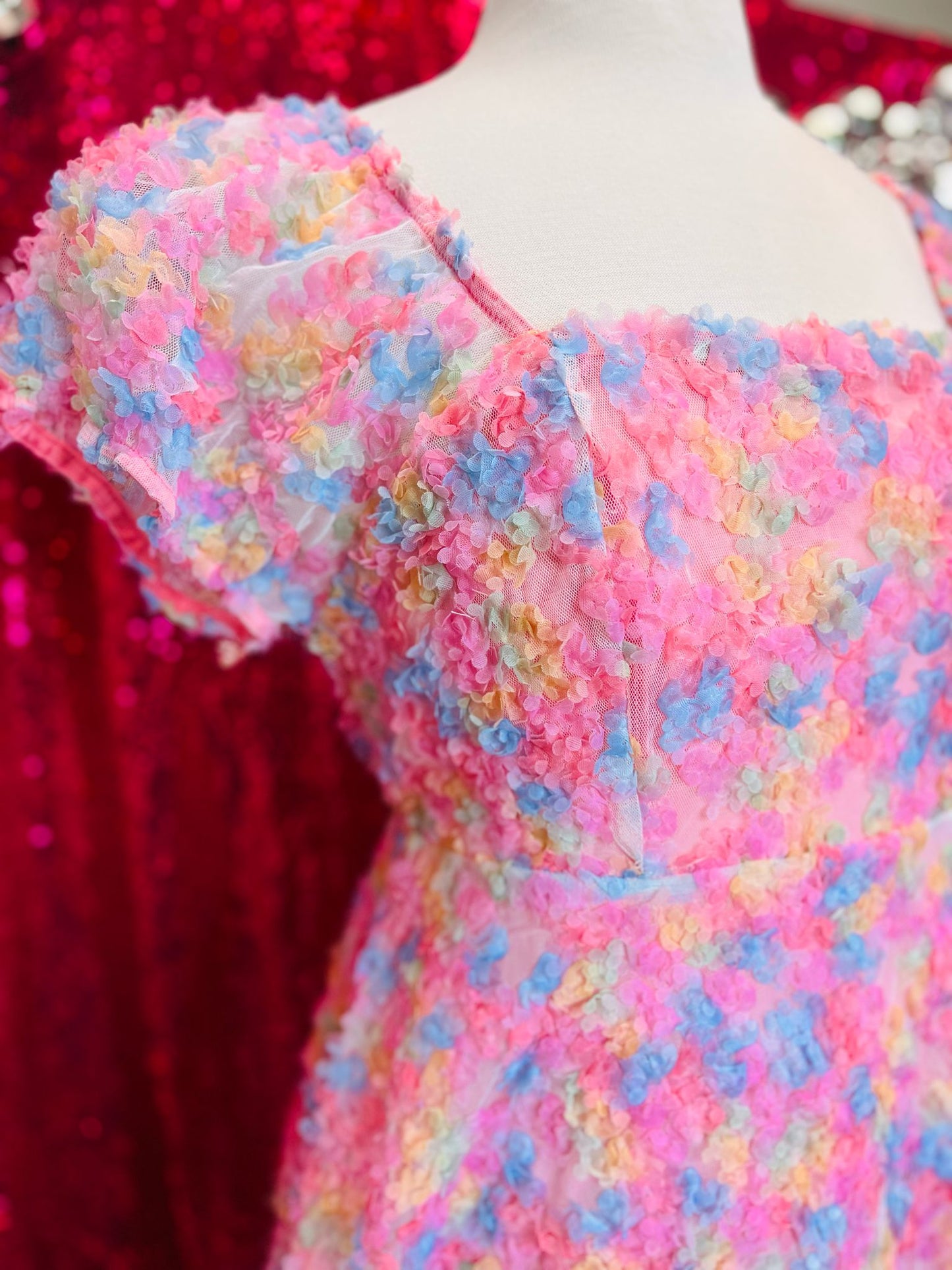 Pop of color dress puff sleeves