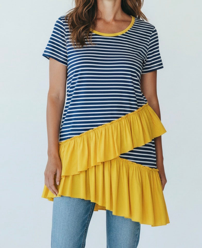 Blue and Yellow Ruffle tunic top