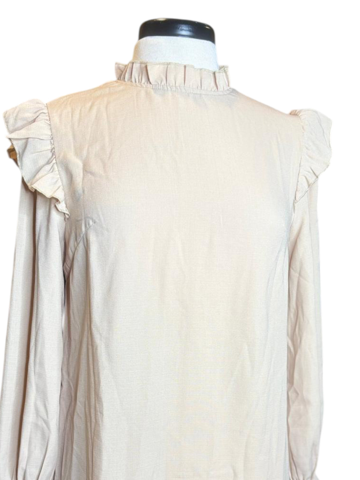 Shein ruffle long sleeve cream dress