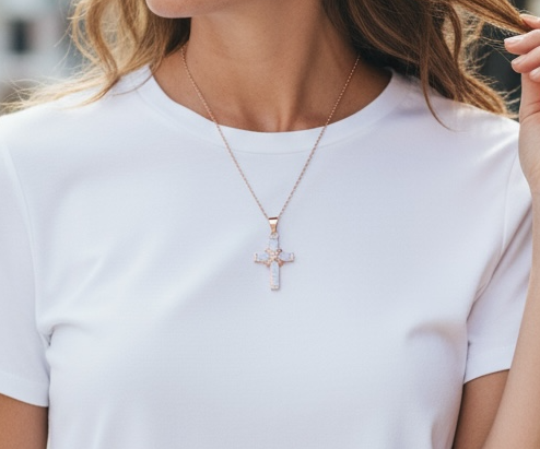 Cross iridescent gold tone