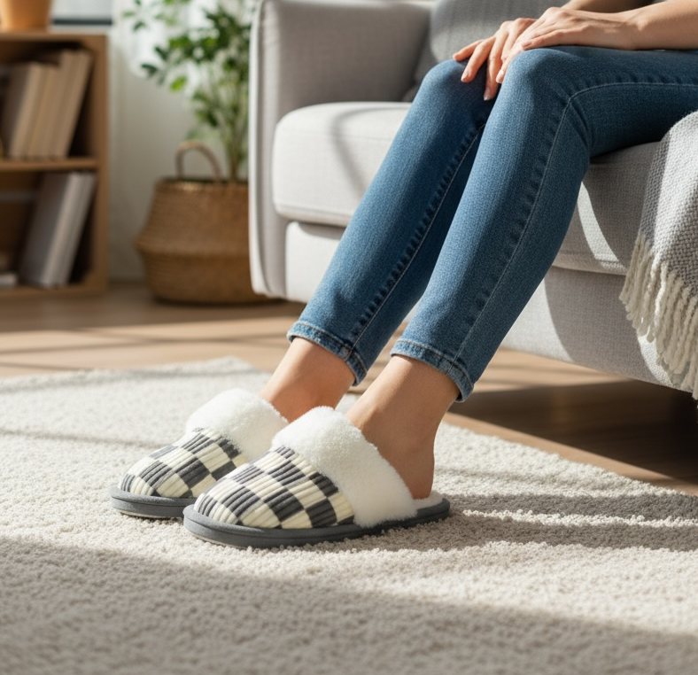 Pink or Grey Checkered Slippers