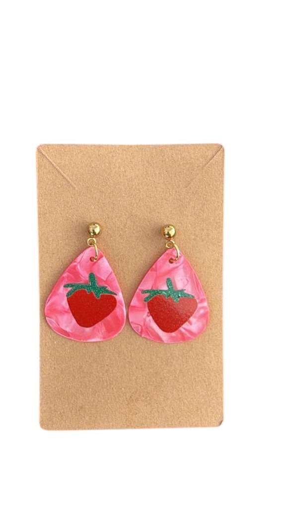 Guitar pick Strawberry pink earrings