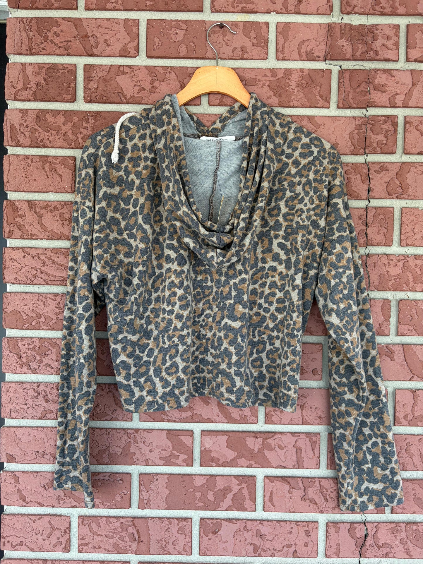 Caution to the wind cheetah cropped hoodie