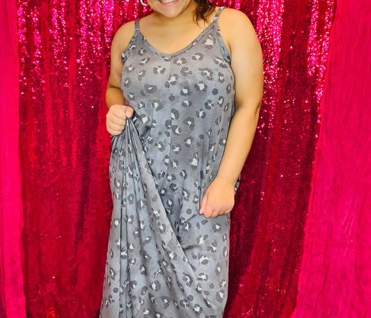 Cheetah grey maxi dress with pockets