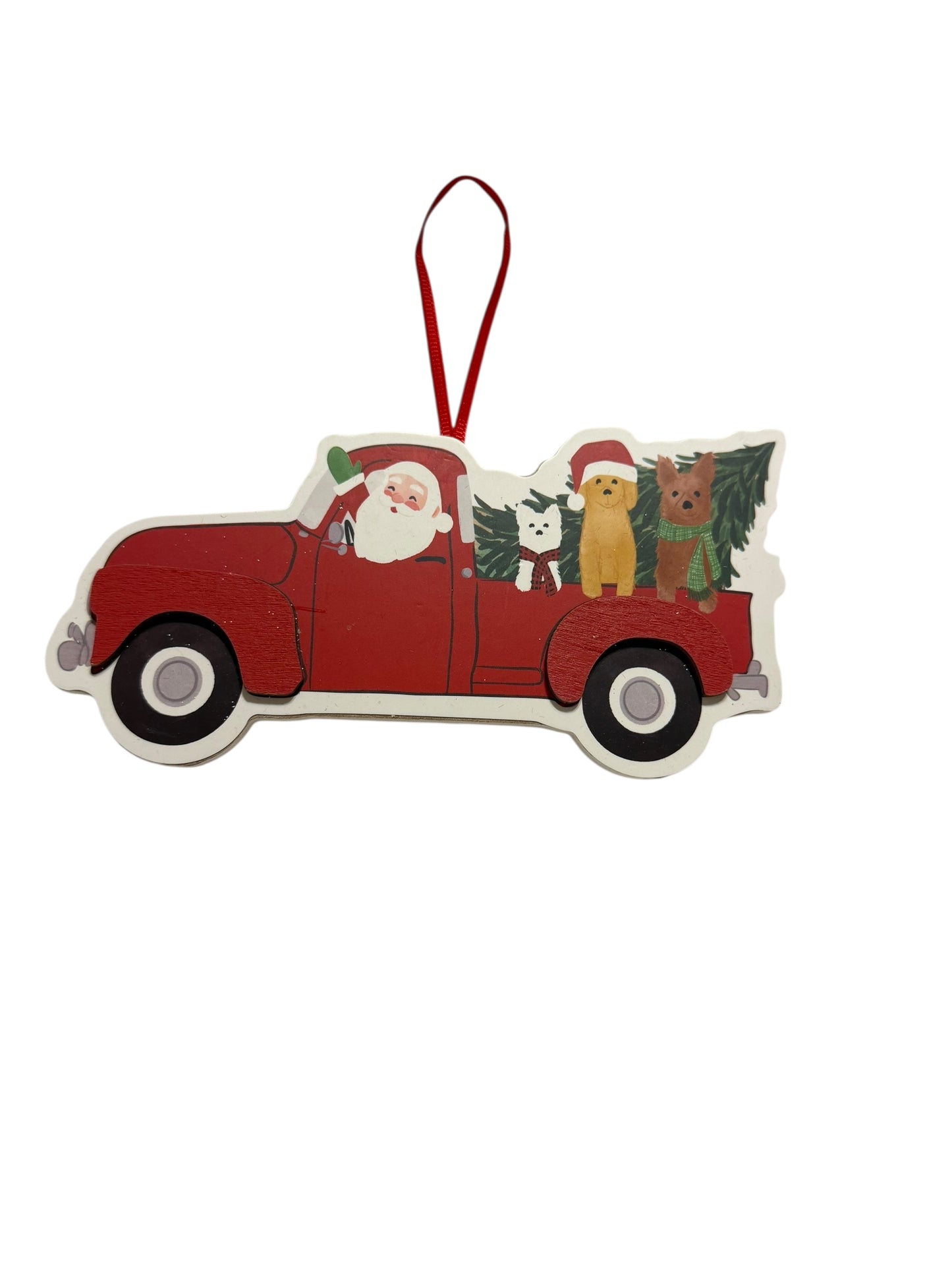 Christmas truck wood ornament