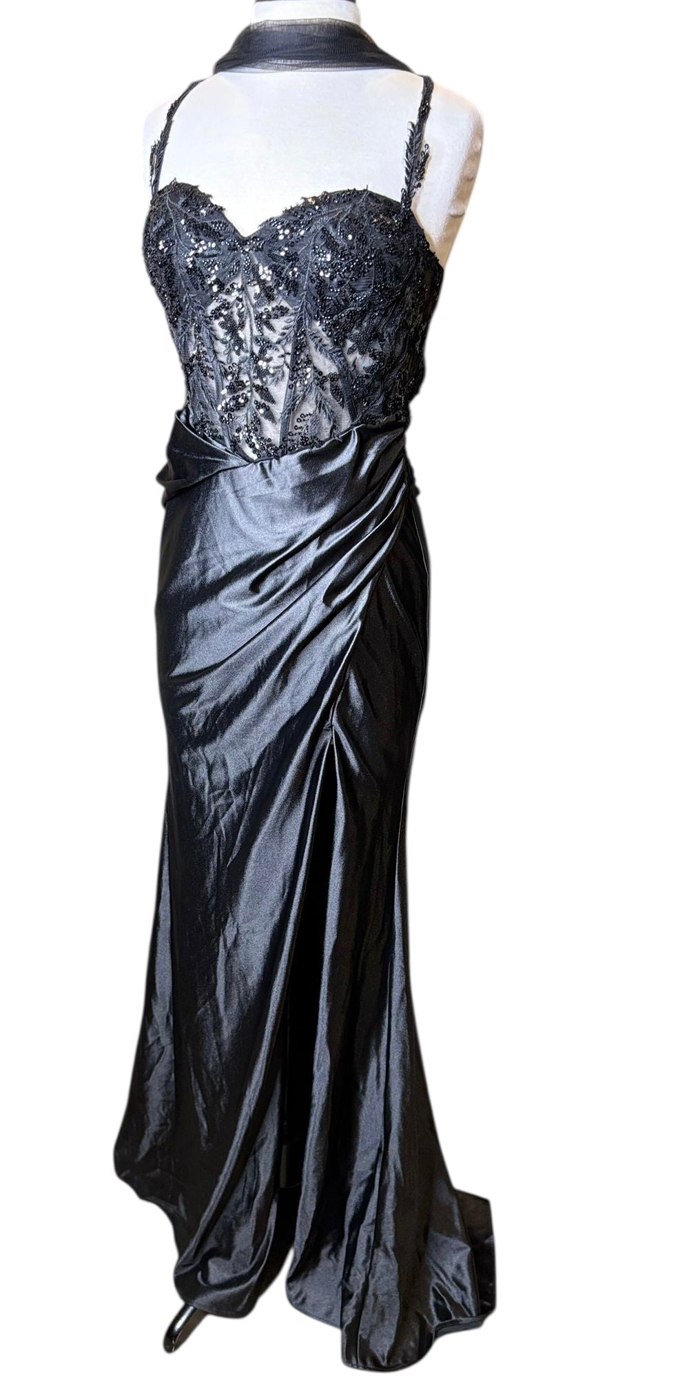 Formal pageant wear, black silky dress