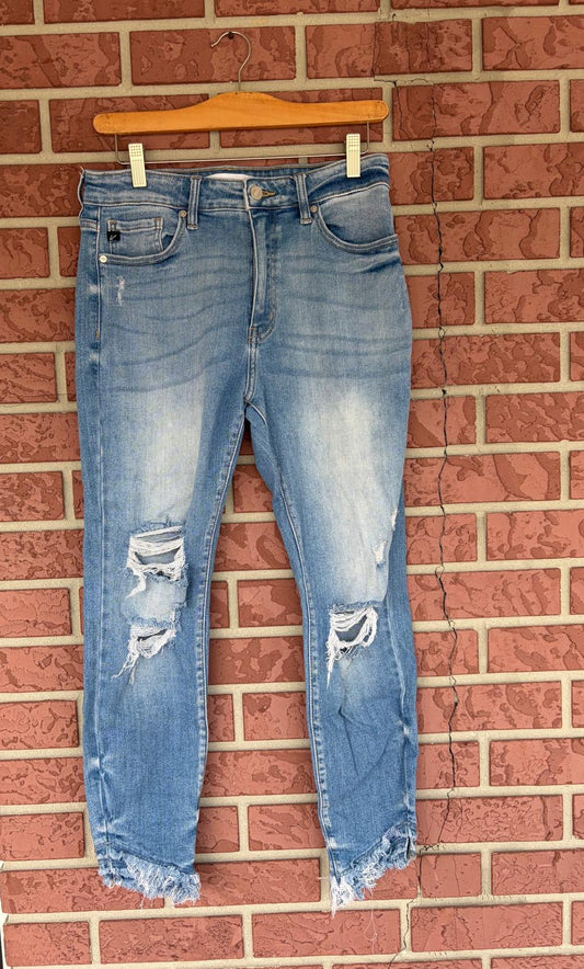 Kancan Distressed Bottom Medium Wash Jeans