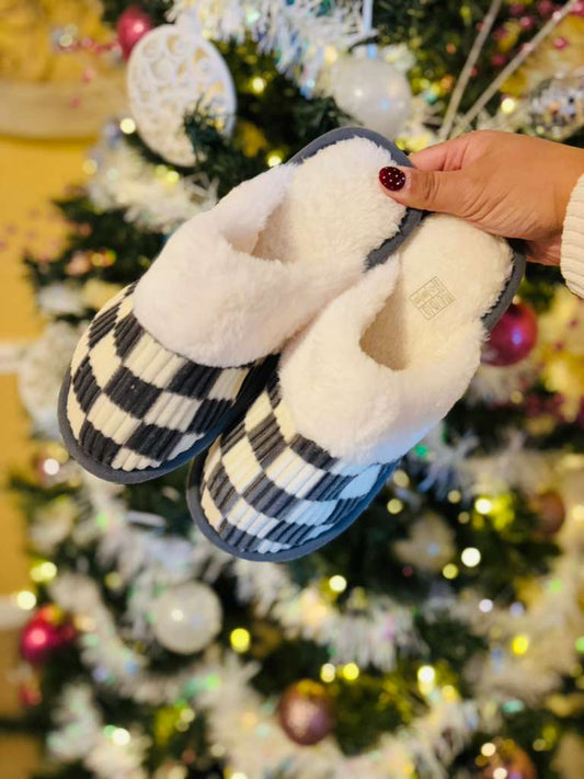 Pink or Grey Checkered Slippers