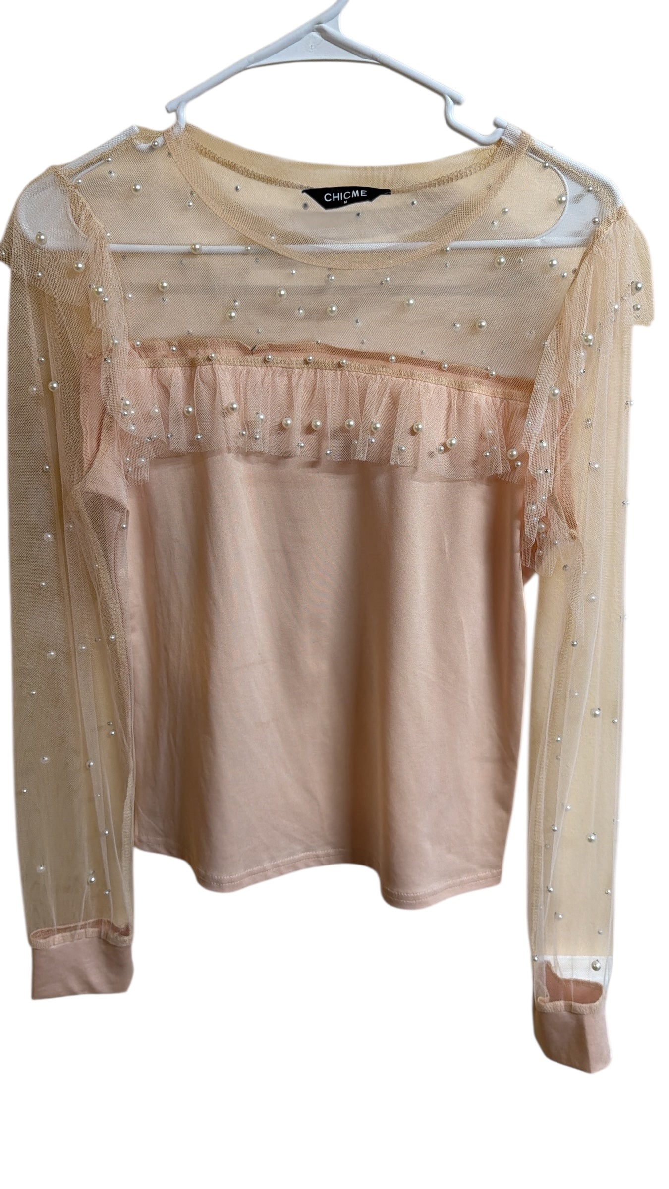 Pearl and sheer top peach