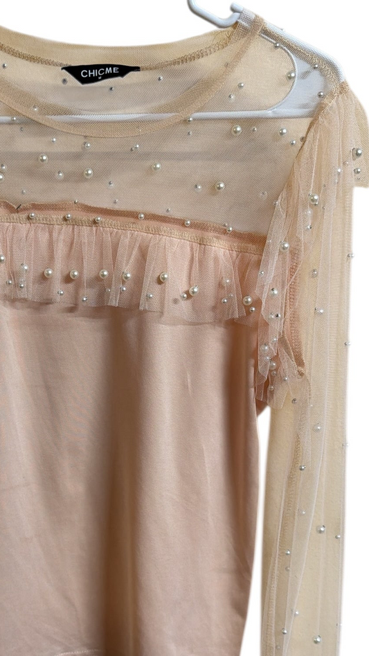 Pearl and sheer top peach