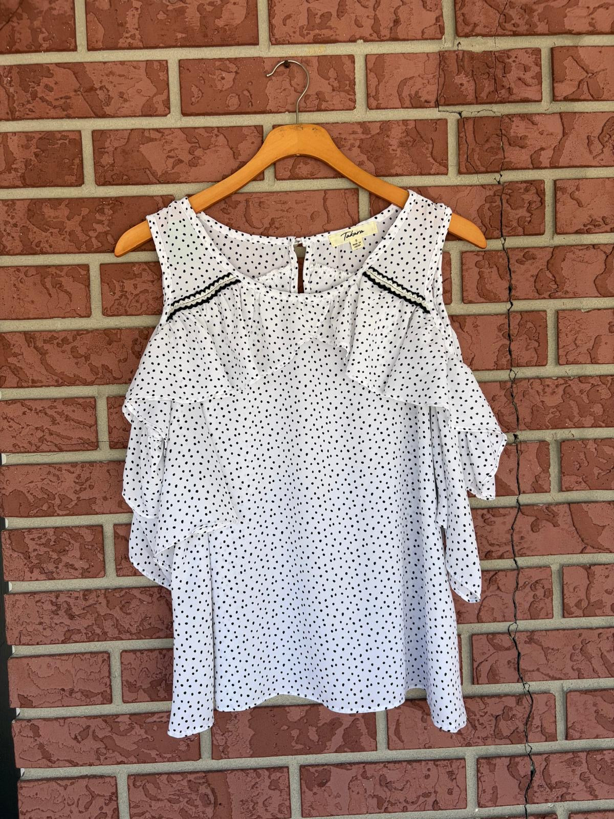 Takara cold shoulder polka dots ruffle top