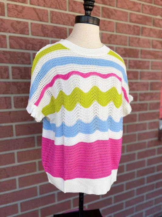 Summer Days Sweater top pink green blue